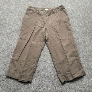 J. Jill‎ Pants Adult 16 Petite Brown Linen Straight Leg Rolled Cuff Cropped